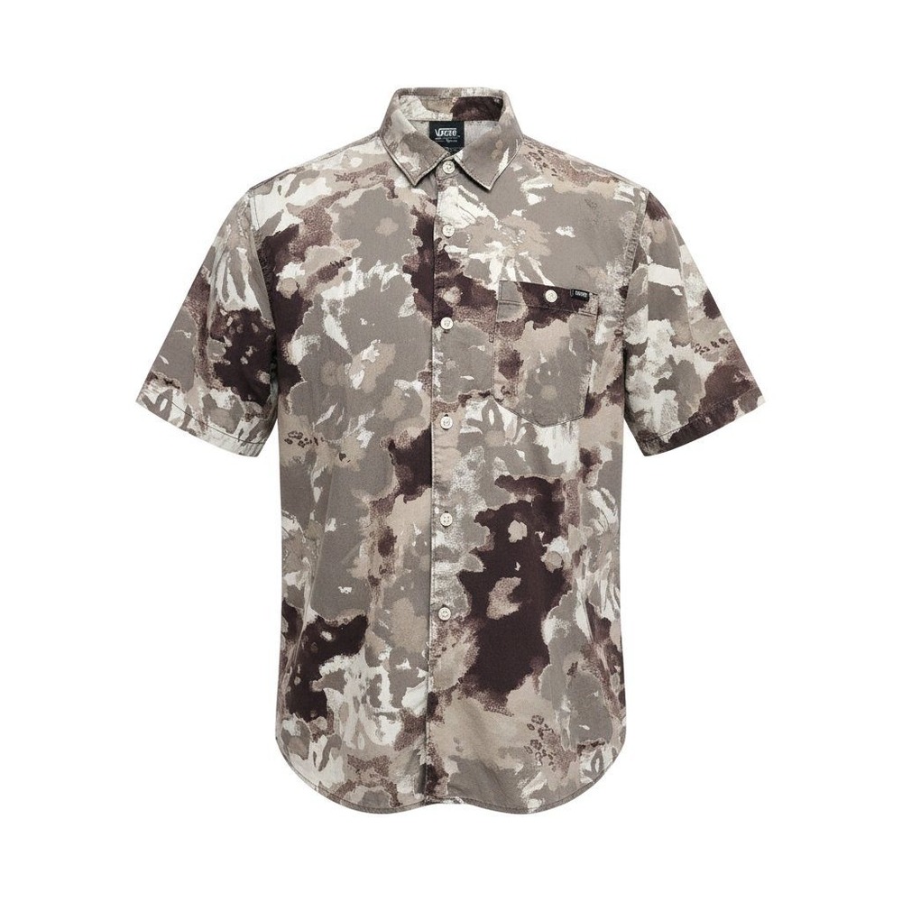 Vans Mens Medium Abstract Camo Short Sleeve Button Down Shirt Brown Grey Tan